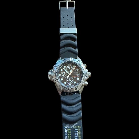 Citizen Eco-Drive B741 H16463 Divers 200M Chronograph Solar Watch Black Rubber